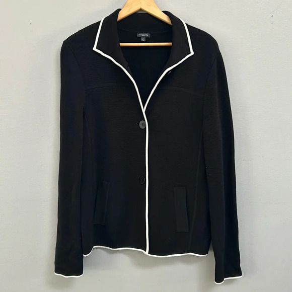 Talbots Jackets & Blazers - NWOT Talbots Black Knit Blazer Button Closure Jacket with White Trim.Size Medium